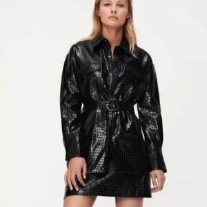 ZARA BLACK FAUX Croc LEATHER ANIMAL PRINT JACKET/shirt Shacket